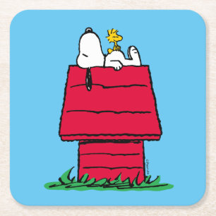 Peanuts   Snoopy & Woodstock Doghouse Square Paper Coaster