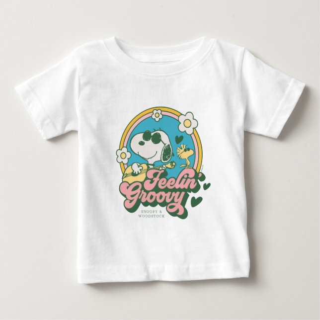 Peanuts | Snoopy & Woodstock Feelin' Groovy Baby T-Shirt (Front)