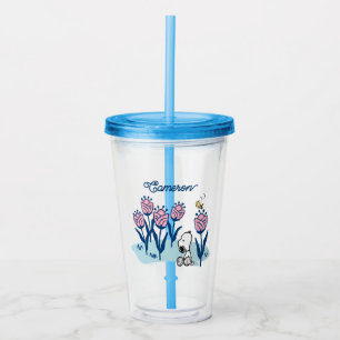 Peanuts Snoopy & Woodstock Flower   Add Your Name Acrylic Tumbler