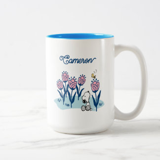 Peanuts Snoopy & Woodstock Flower | Add Your Name Two-Tone Coffee Mug