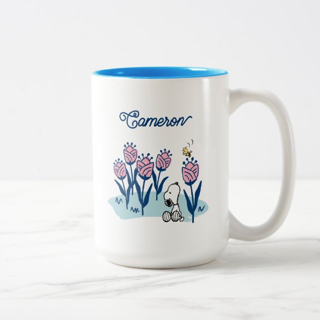 Peanuts Snoopy & Woodstock Flower | Add Your Name Two-Tone Coffee Mug (Right)