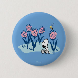 Peanuts   Snoopy & Woodstock Flower Garden 6 Cm Round Badge