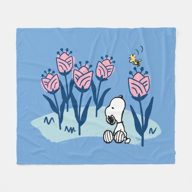 Peanuts | Snoopy & Woodstock Flower Garden Fleece Blanket (Front (Horizontal))