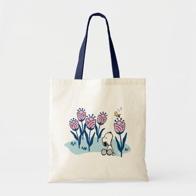Peanuts | Snoopy & Woodstock Flower Garden Tote Bag (Front)