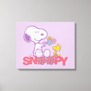 Peanuts Snoopy & Woodstock Flowers Canvas Print