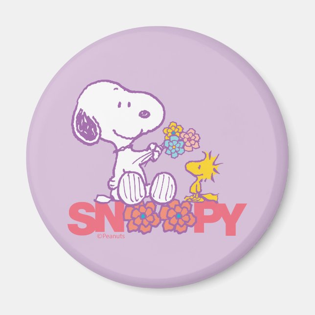Peanuts | Snoopy & Woodstock Flowers Magnet (Front)