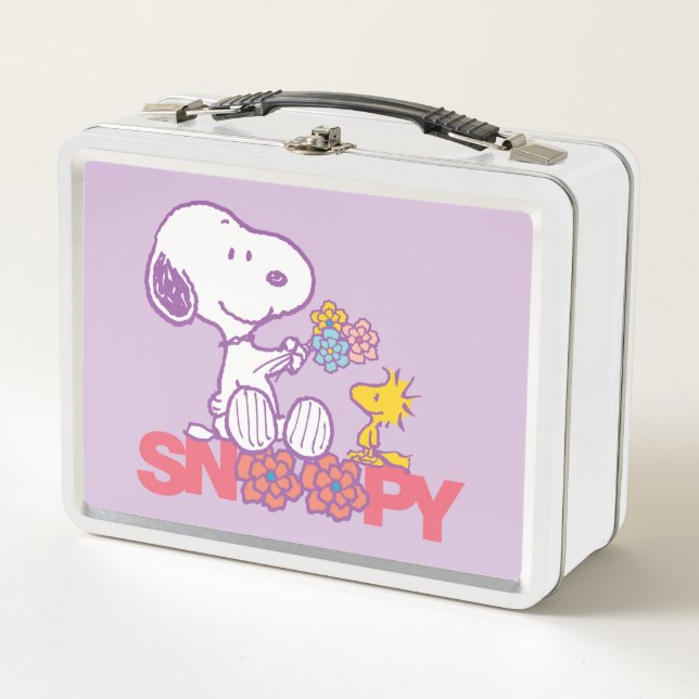 Peanuts | Snoopy & Woodstock Flowers Metal Lunch Box (Front)
