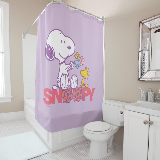 Peanuts | Snoopy & Woodstock Flowers Shower Curtain (In Situ)