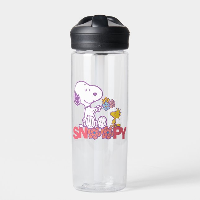 Peanuts | Snoopy & Woodstock Flowers Water Bottle (Front)