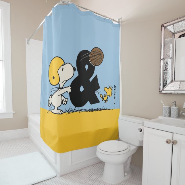 Peanuts | Snoopy & Woodstock Football Shower Curtain (In Situ)