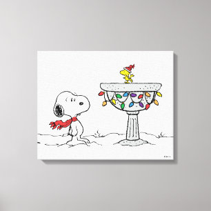 Peanuts Snoopy & Woodstock Frozen Birdbath Canvas Print