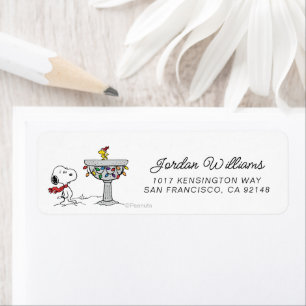 Peanuts   Snoopy & Woodstock Frozen Birdbath Return Address Label