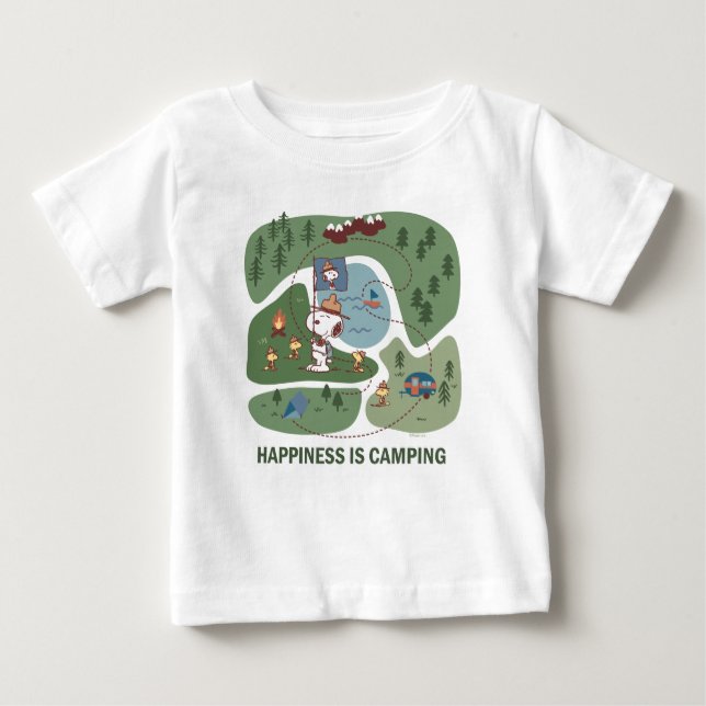 Peanuts | Snoopy & Woodstock Happiness is Camping Baby T-Shirt (Front)