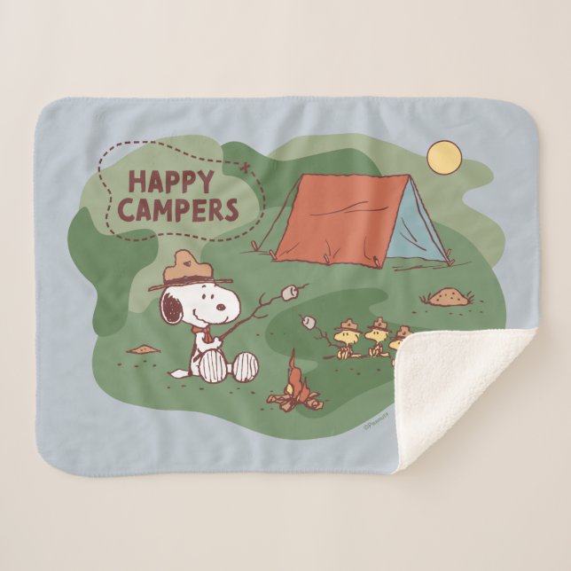 Peanuts | Snoopy & Woodstock Happy Campers Sherpa Blanket (Front (Horizontal))