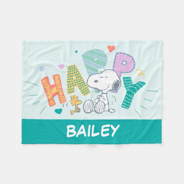 Peanuts | Snoopy & Woodstock Happy Fleece Blanket (Front (Horizontal))