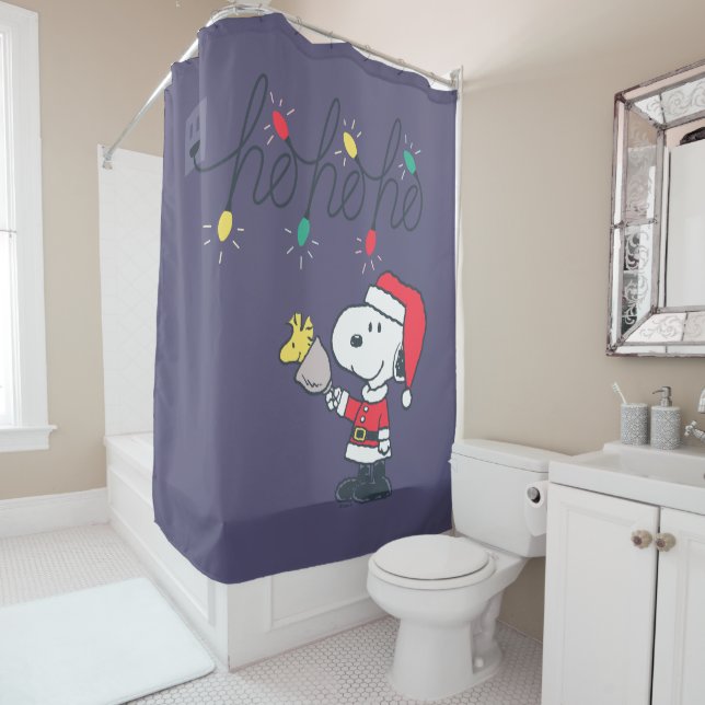 Peanuts | Snoopy & Woodstock Ho Ho Ho Shower Curtain (In Situ)