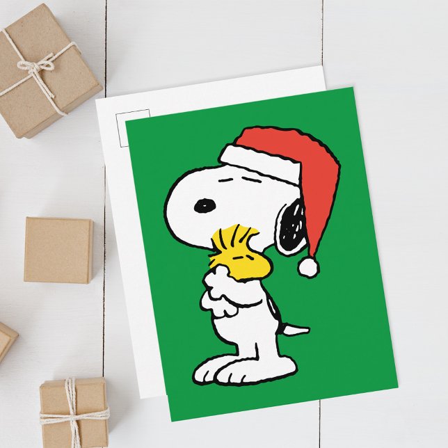 Peanuts | Snoopy & Woodstock Holiday Hugs Postcard (Card on table)