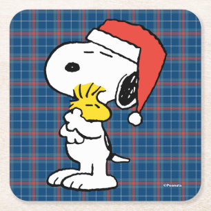Peanuts   Snoopy & Woodstock Holiday Hugs Square Paper Coaster