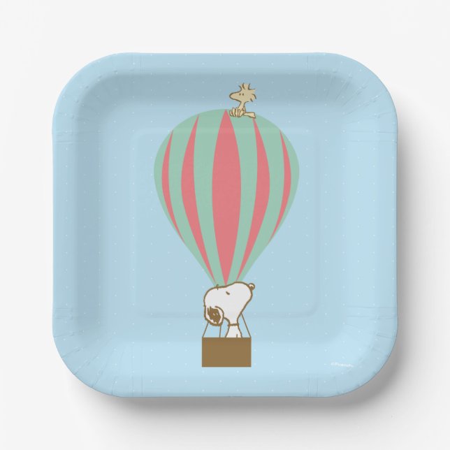 Peanuts | Snoopy & Woodstock Hot Air Balloon Paper Plate (Front)
