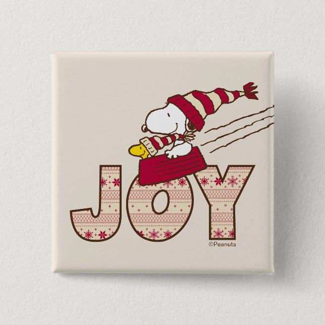 Peanuts | Snoopy & Woodstock Joy Sled Ride 15 Cm Square Badge (Front)