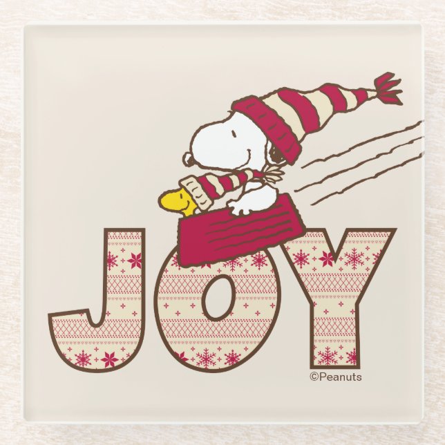 Peanuts | Snoopy & Woodstock Joy Sled Ride Glass Coaster (Front)