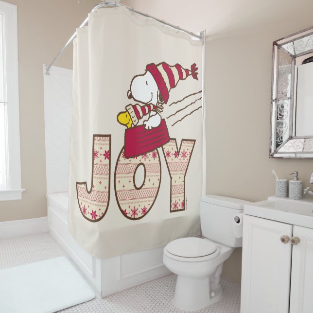Peanuts | Snoopy & Woodstock Joy Sled Ride Shower Curtain (In Situ)