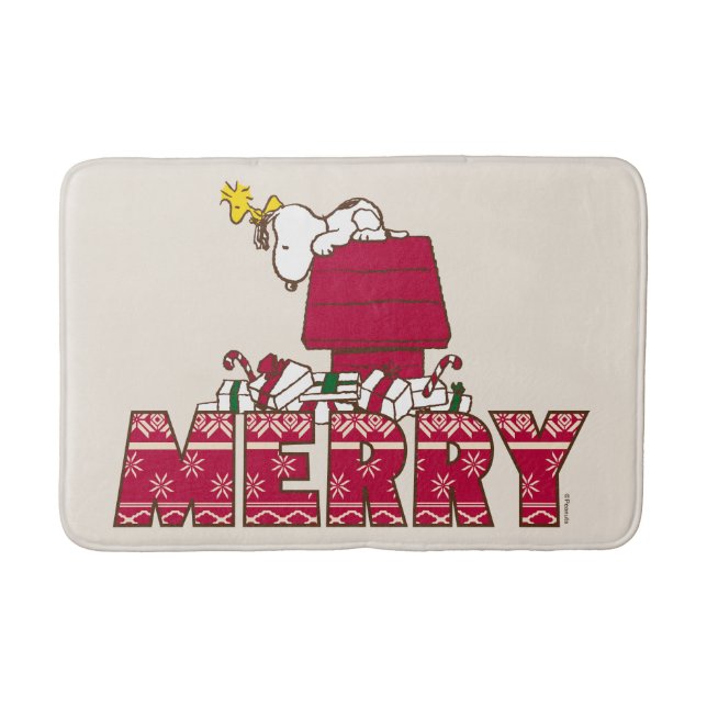 Peanuts | Snoopy & Woodstock Merry Ugly Sweater Bath Mat (Front)