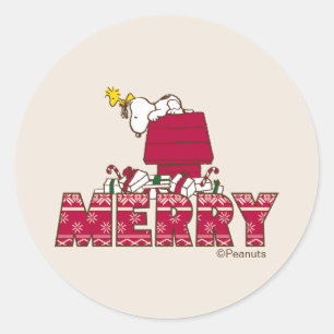 Peanuts Snoopy & Woodstock Merry Ugly Sweater Classic Round Sticker