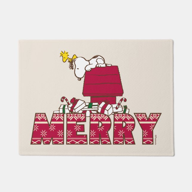 Peanuts | Snoopy & Woodstock Merry Ugly Sweater Doormat (Front)