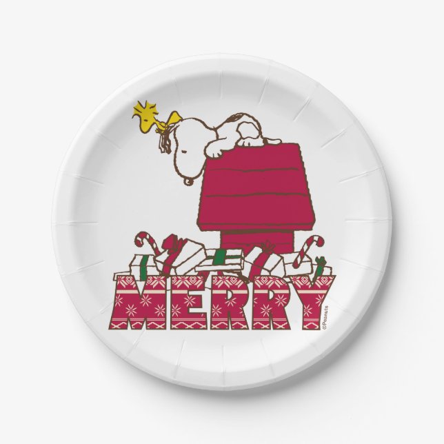 Peanuts | Snoopy & Woodstock Merry Ugly Sweater Paper Plate (Front)
