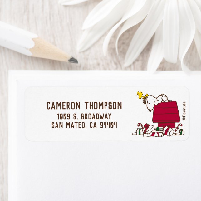 Peanuts | Snoopy & Woodstock Merry Ugly Sweater Return Address Label (Insitu)