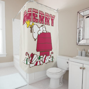 Peanuts   Snoopy & Woodstock Merry Ugly Sweater Shower Curtain