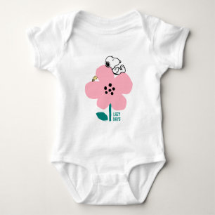 Peanuts   Snoopy & Woodstock Nap on Pink Flower Baby Bodysuit