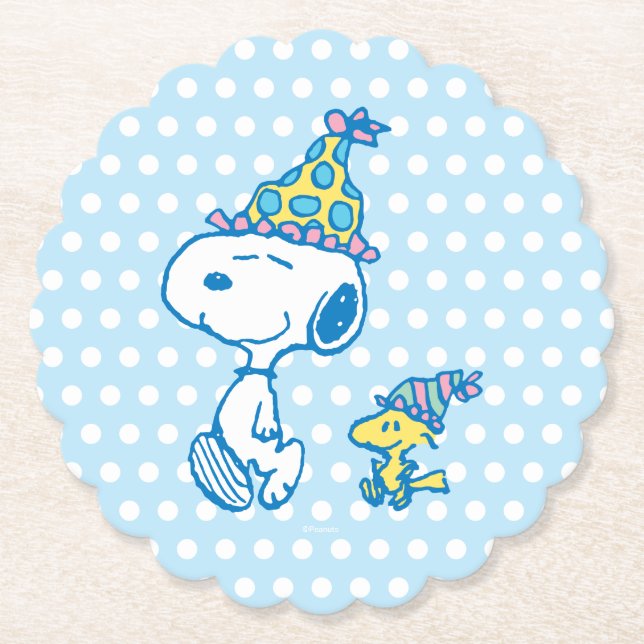 PEANUTS | Snoopy & Woodstock Party Polka Dots Paper Coaster (Front)