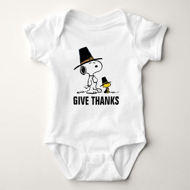 Peanuts | Snoopy & Woodstock Pilgrim Baby Bodysuit (Front)