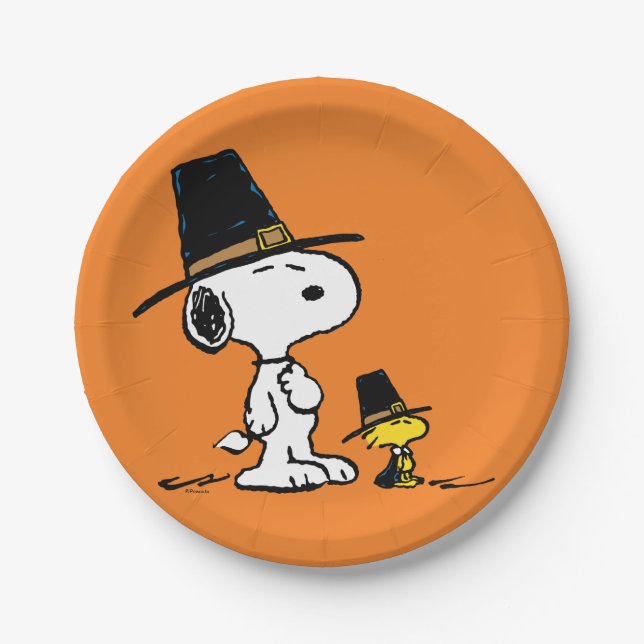Peanuts | Snoopy & Woodstock Pilgrim Paper Plate (Front)