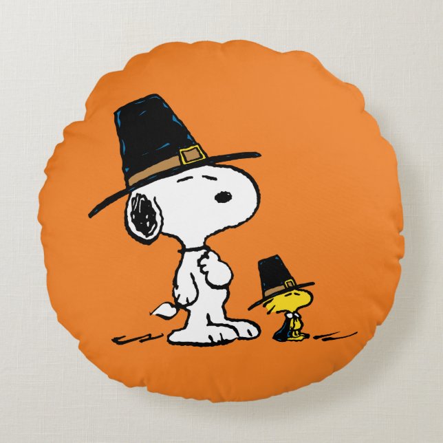 Peanuts | Snoopy & Woodstock Pilgrim Round Cushion (Front)