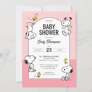 Peanuts Snoopy & Woodstock Pink Baby Shower Invitation