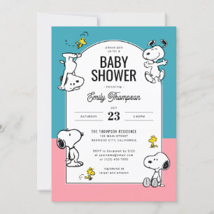 Peanuts Snoopy & Woodstock Pink & Blue Baby Shower Invitation
