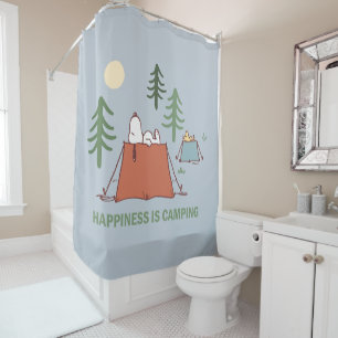 Peanuts   Snoopy & Woodstock Pitching Tents Shower Curtain