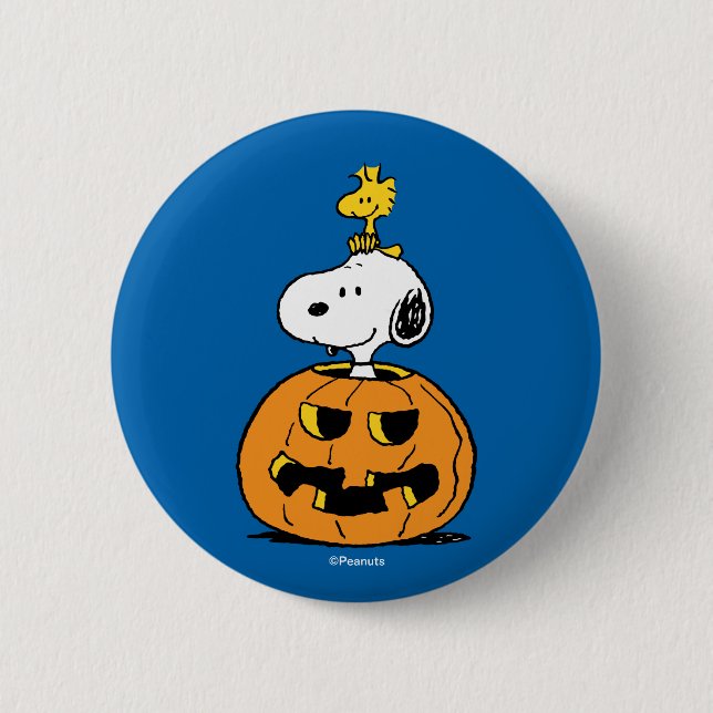 Peanuts | Snoopy & Woodstock Pop-up Pumpkin 6 Cm Round Badge (Front)