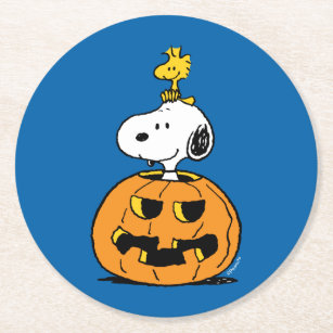 Peanuts   Snoopy & Woodstock Pop-up Pumpkin Round Paper Coaster