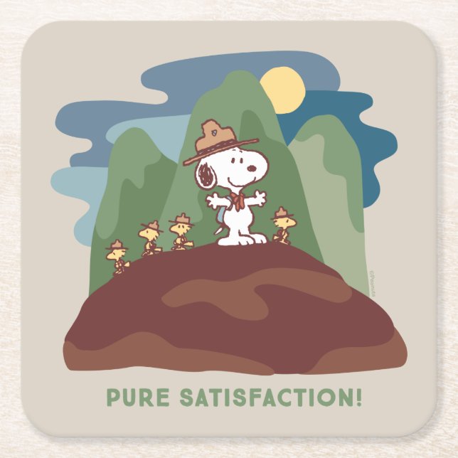 Peanuts | Snoopy & Woodstock Pure Satisfaction Square Paper Coaster (Front)