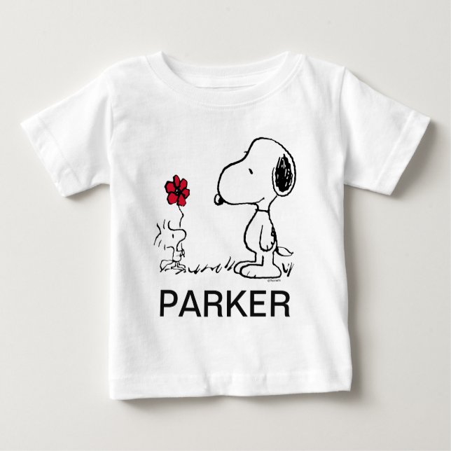 Peanuts | Snoopy & Woodstock Red & Black Baby T-Shirt (Front)