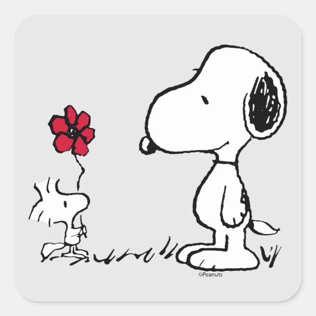Peanuts | Snoopy & Woodstock Red & Black Square Sticker (Front)