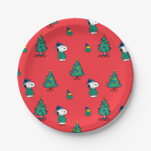 Peanuts   Snoopy & Woodstock Red Christmas Pattern Paper Plate