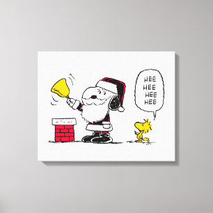 Peanuts Snoopy & Woodstock Santa Bell Ringer Canvas Print