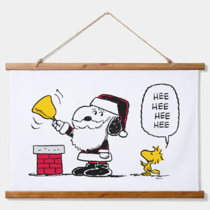 Peanuts   Snoopy & Woodstock Santa Bell Ringer Hanging Tapestry