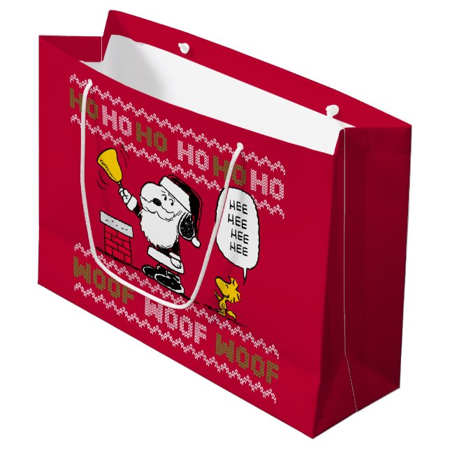 Peanuts | Snoopy & Woodstock Santa Bell Ringer Large Gift Bag (Front Angled)