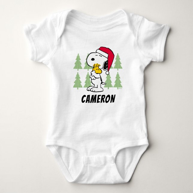 Peanuts | Snoopy & Woodstock Santa Claus Hug Baby Bodysuit (Front)